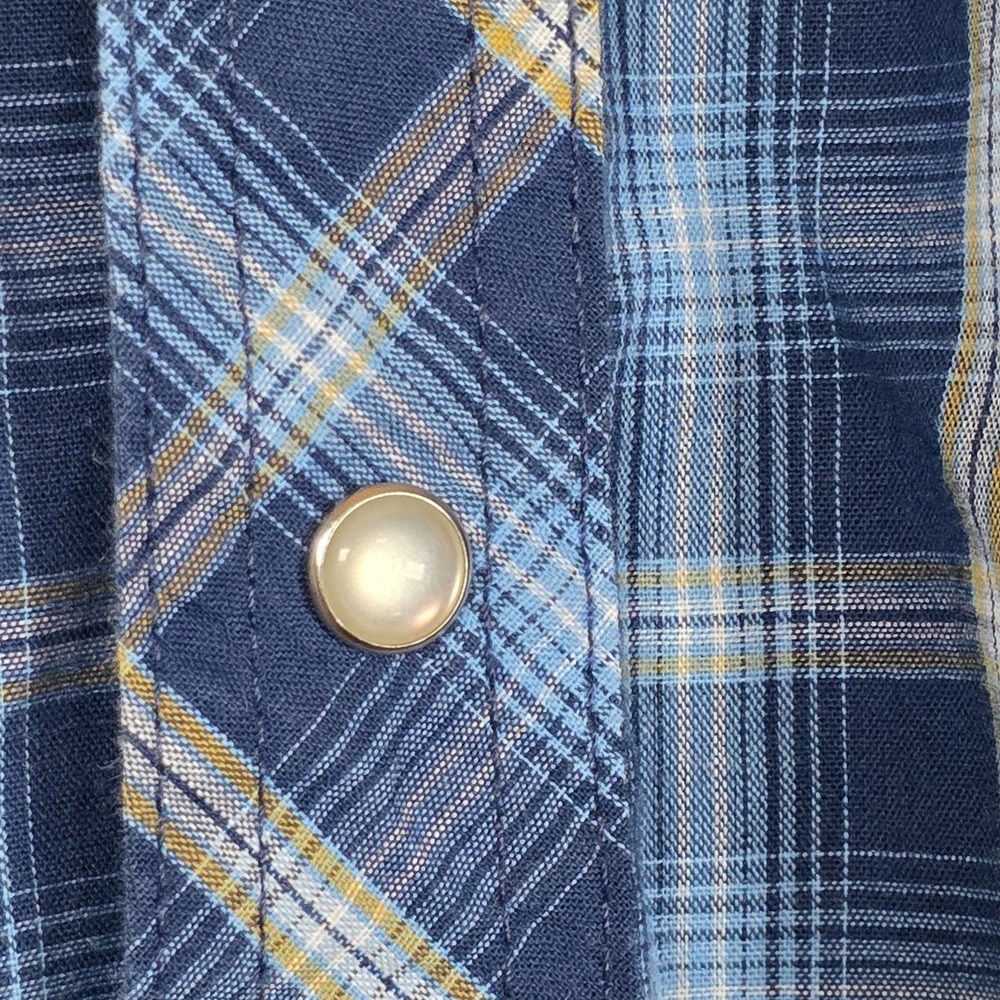 Wrangler Pearl Snap Shirt 2XT 2XL Tall Blue Plaid Western Cowboy work wedding - Picture 2 of 9